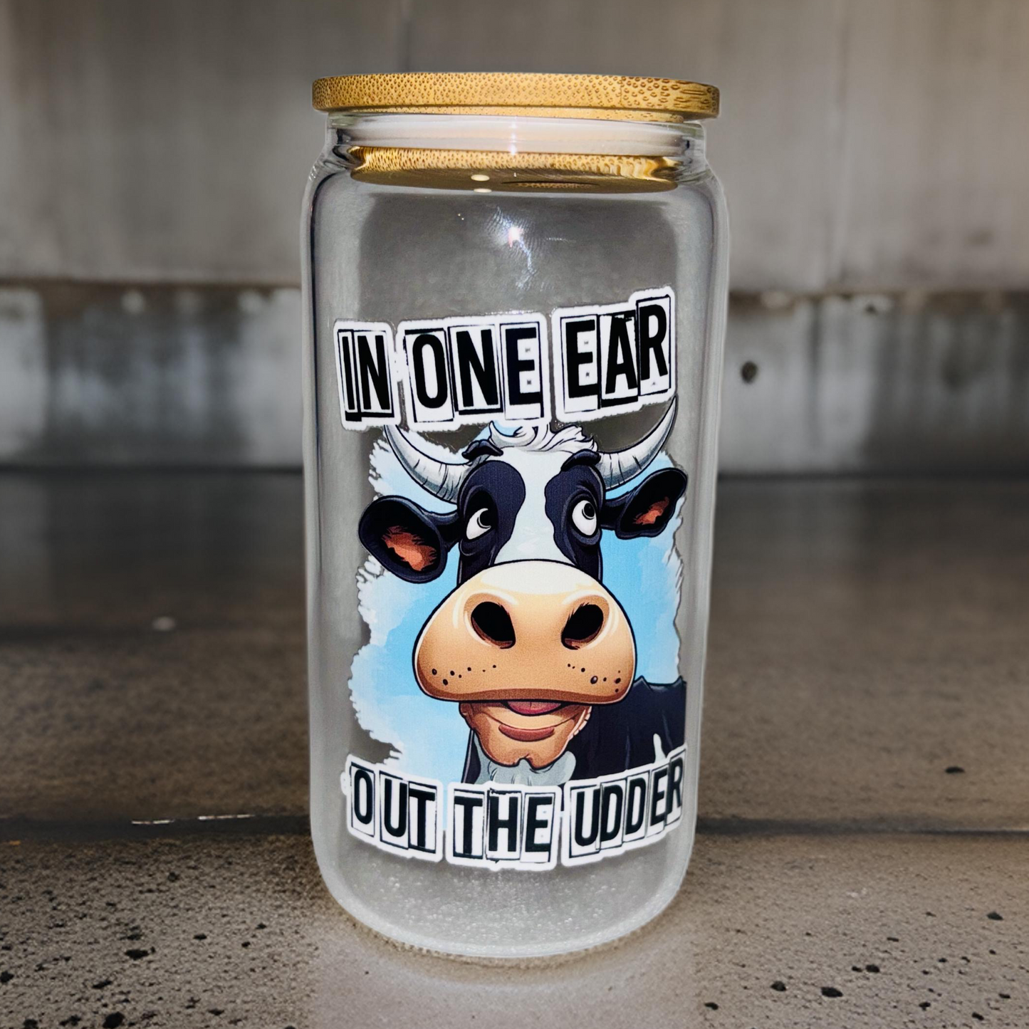 In One Ear Cow Glass Cup