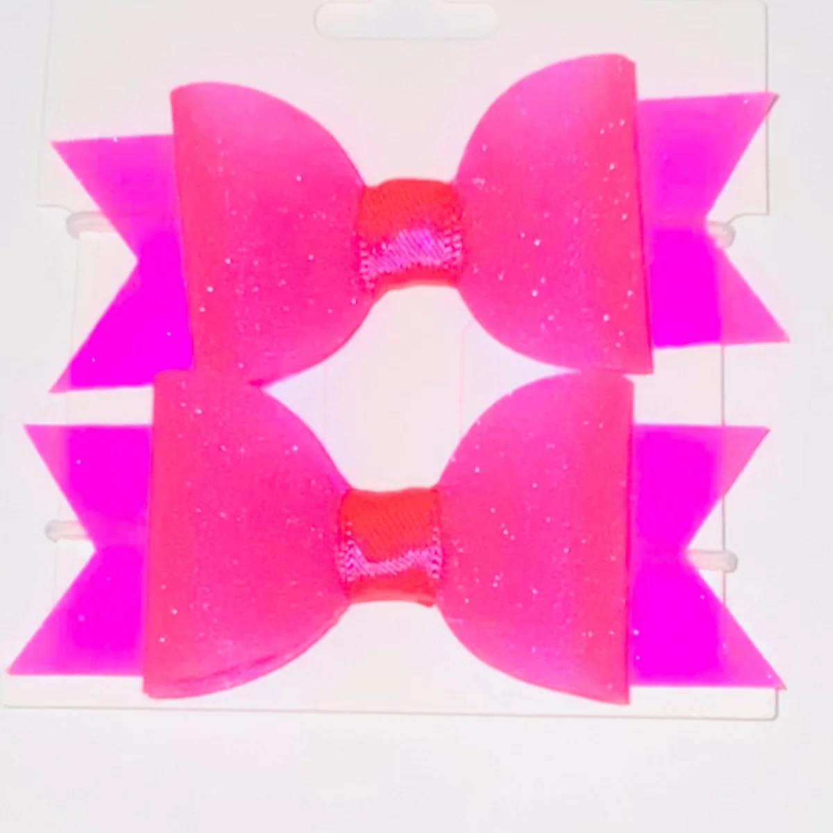 Mini- Neon Pink Glitter Jelly Bows